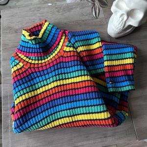 Y2K Rainbow Striped Turtleneck Sweater Chunky Knit Ribbed Tommy Jeans